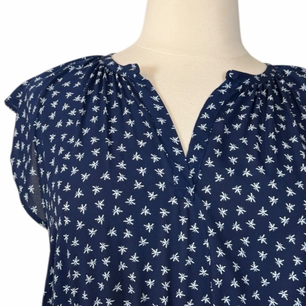 J. Crew Midi Dress Blouson Flutter Sleeve Navy Blue Star Print Women’s Size XLT - Picture 10 of 13